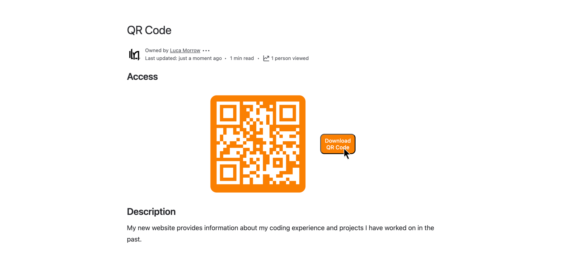 A user clicking a “Download” button and saving a QR code as an image, ready for use in documents, presentations, or print materials.