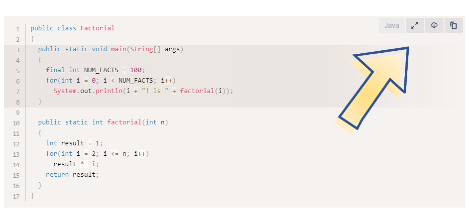 A copy & paste, a download and a fullscreen button allow copying the source code to the clipboard, downloading the entire code or viewing the sourc code in a fullscreen dialog.