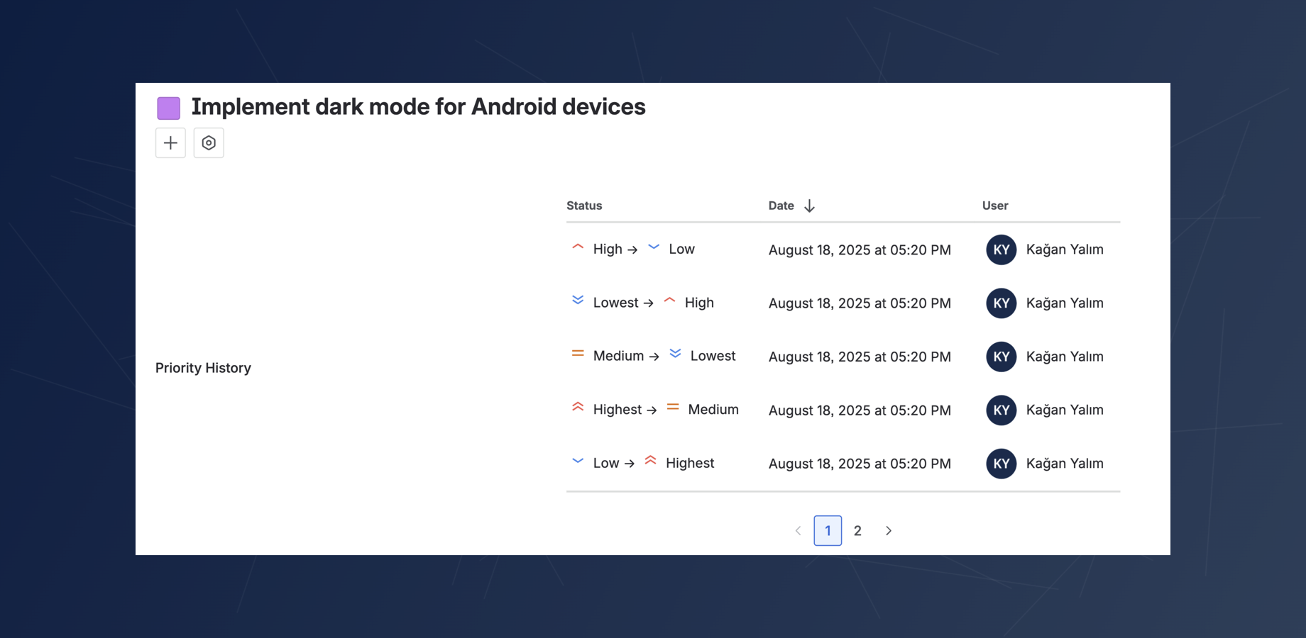 Go beyond status and track the history of any key field, such as Priority or Assignee. This versatile field intelligently renders a clean, chronological log of changes, offering a tailored audit trail for your workflow.