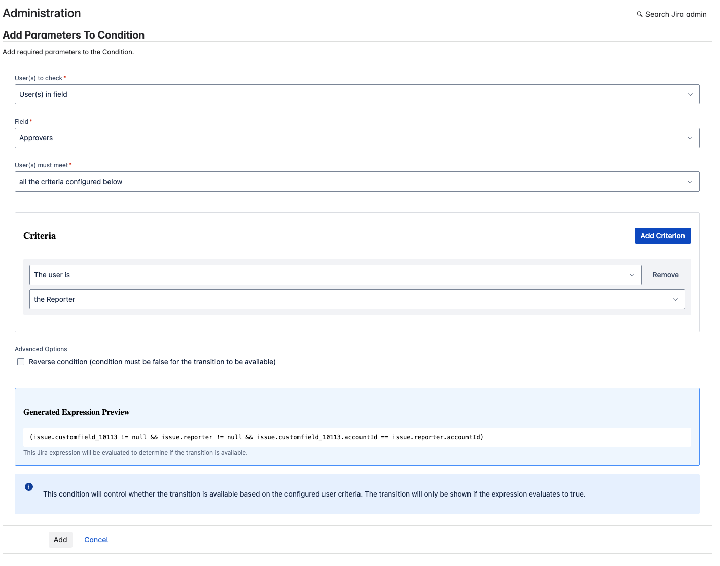 Configuration of user condition