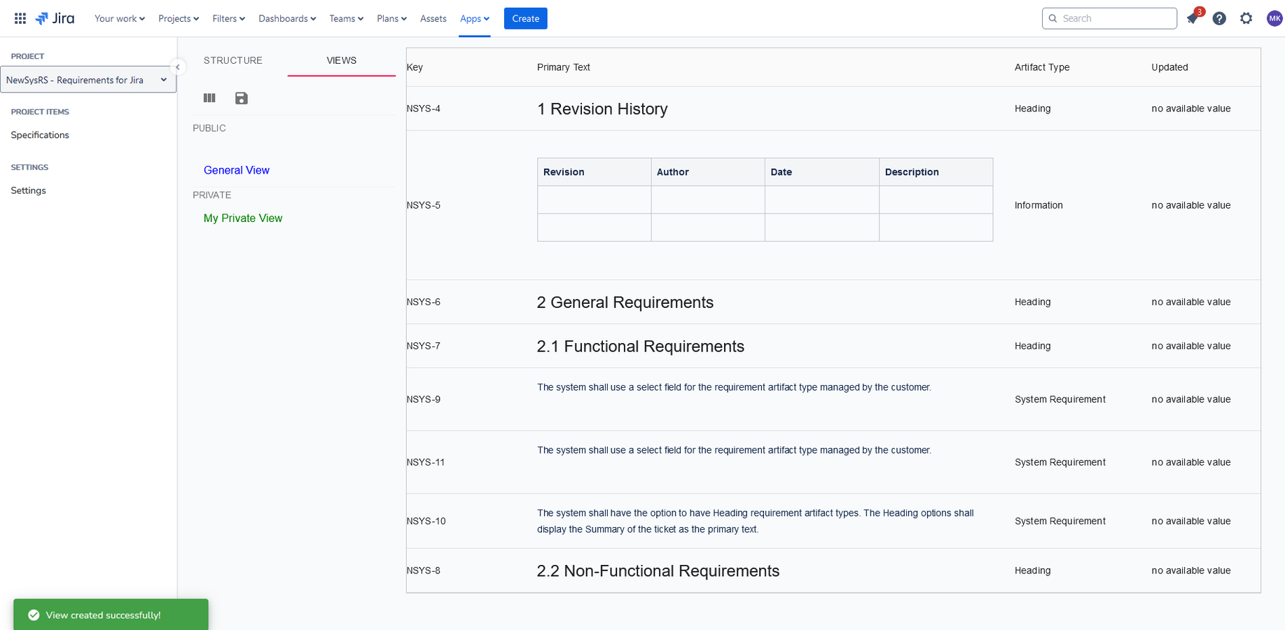 Create custom specification views