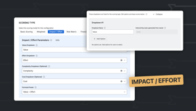 Configure Impact, Effort, Complexity, and Cost dropdowns to calculate ROI-style ratios. Ideal for prioritizing work by expected value vs required effort.