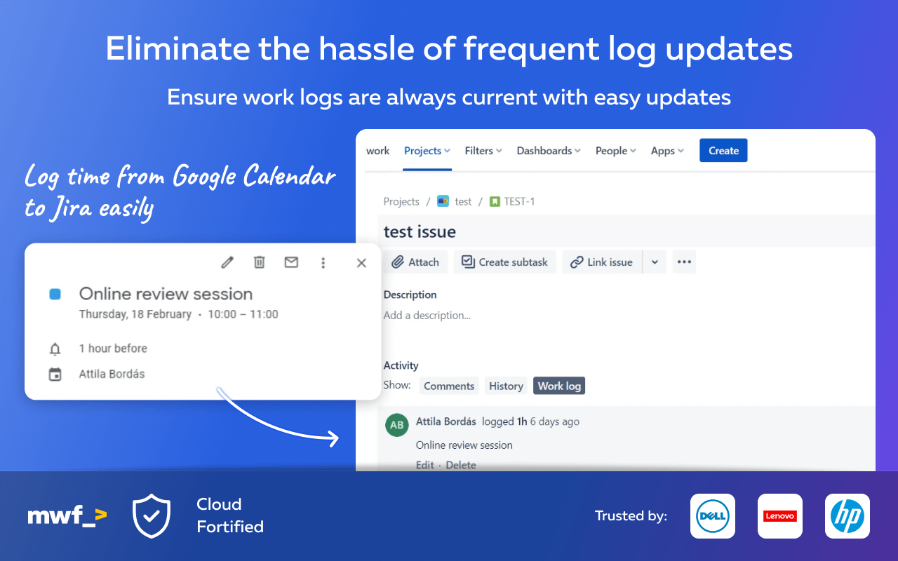 Ensure work logs are always current with easy updates from Google Calendar to JIra. This eliminates the hassle of frequent log updates, maintaining an accurate record of time spent on various tasks.​