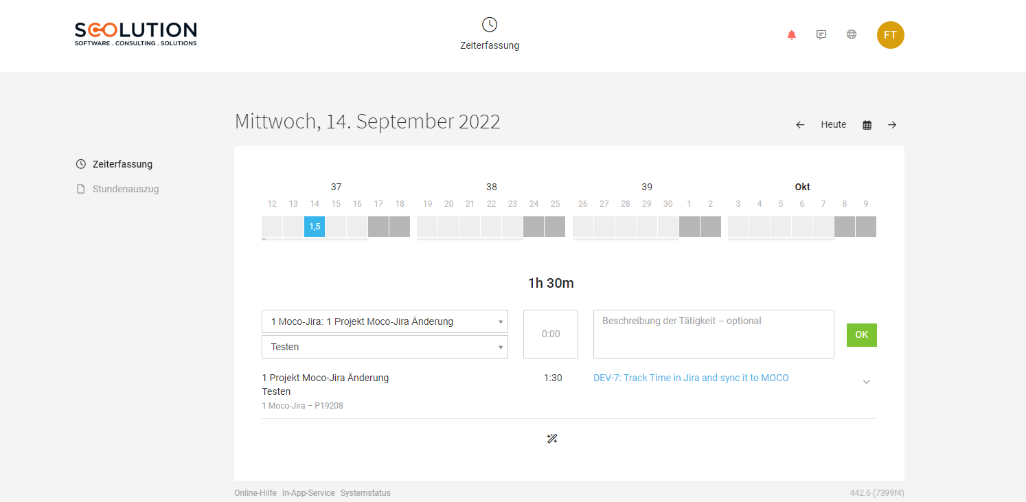 MOCO time entry is linked to your Jira Issue