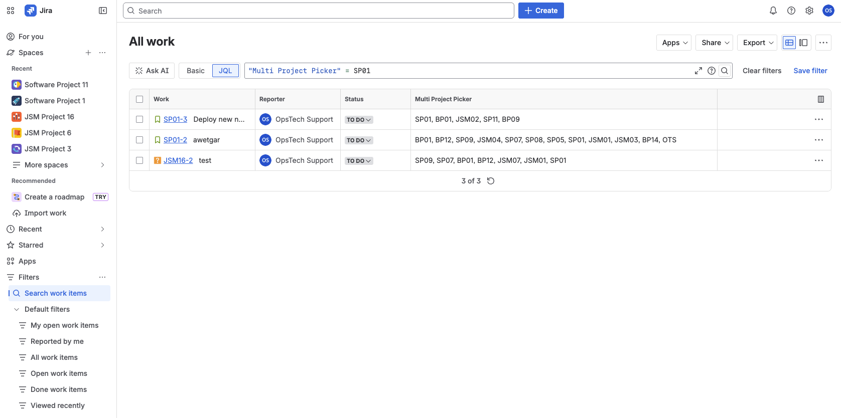 Search and filter issues using the multi-project picker field in JQL.