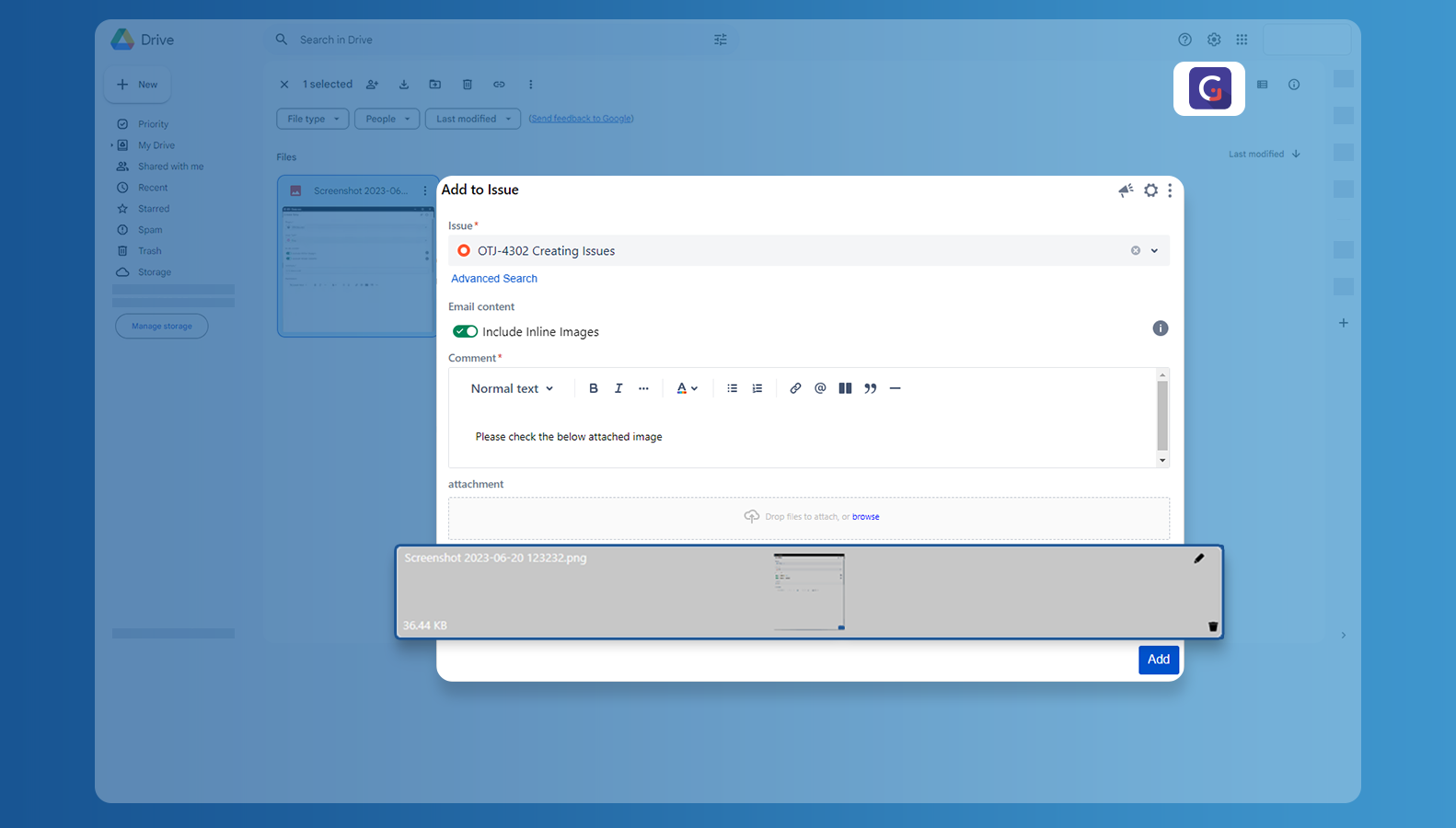 Upload to Jira from Google Drive
