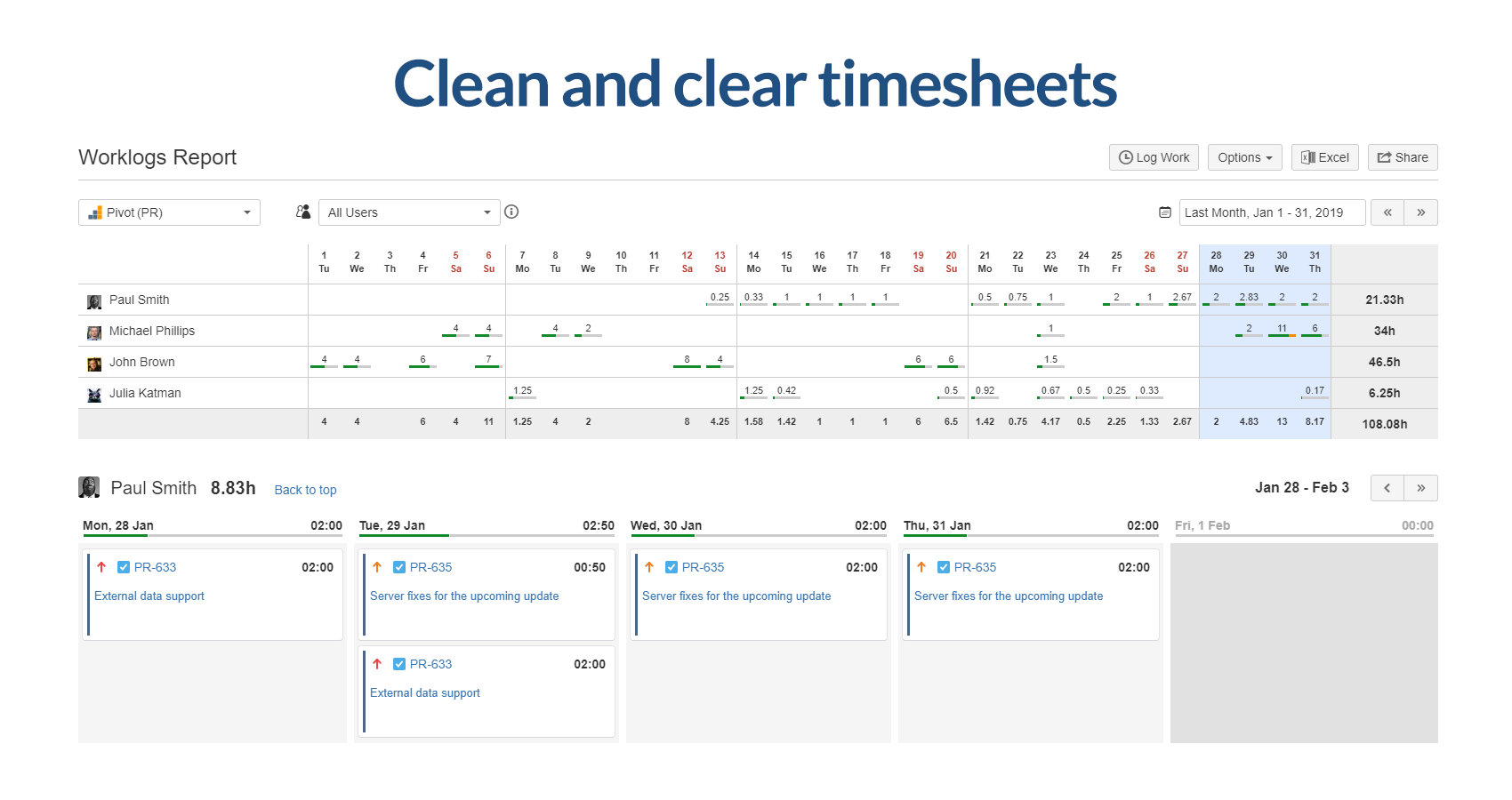 Clean and clear timesheets