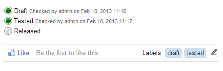 In this example, the 'draft' and 'tested' labels have been by the user who click the checkbox.
