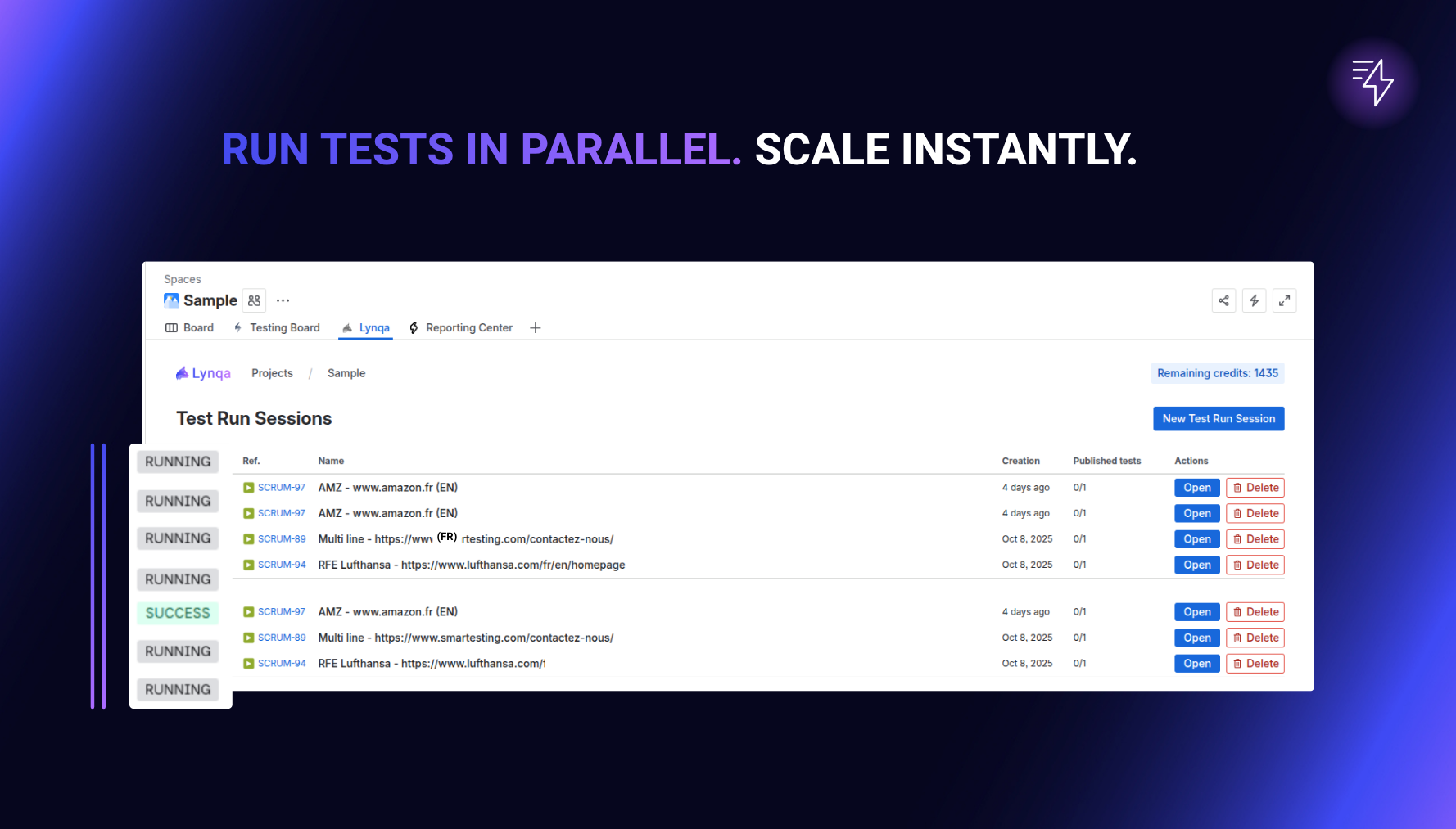 Monitor all test sessions in one place. Check success, failure, and execution history with direct access to detailed reports.