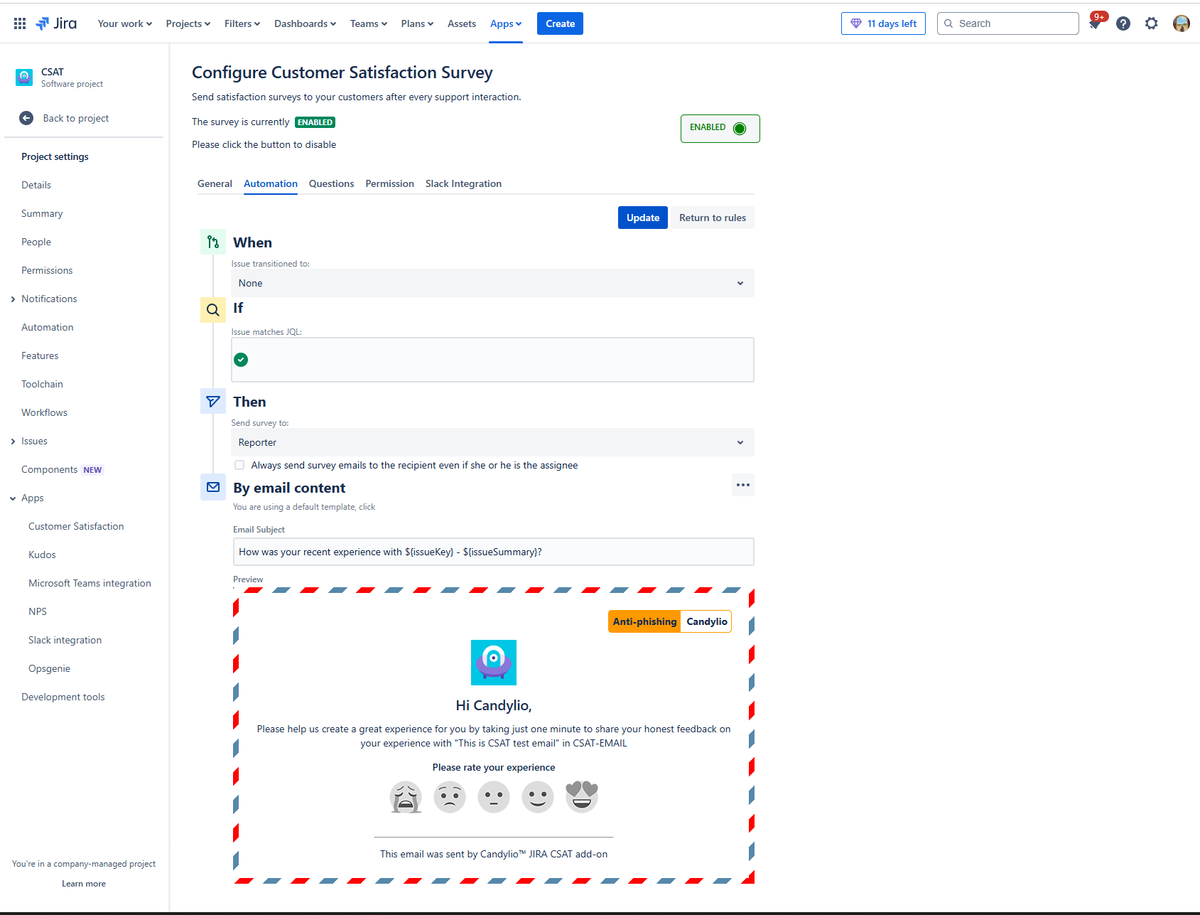 You have complete control over the theme and branding of the survey email, when it goes out, who to send it to, and much more.