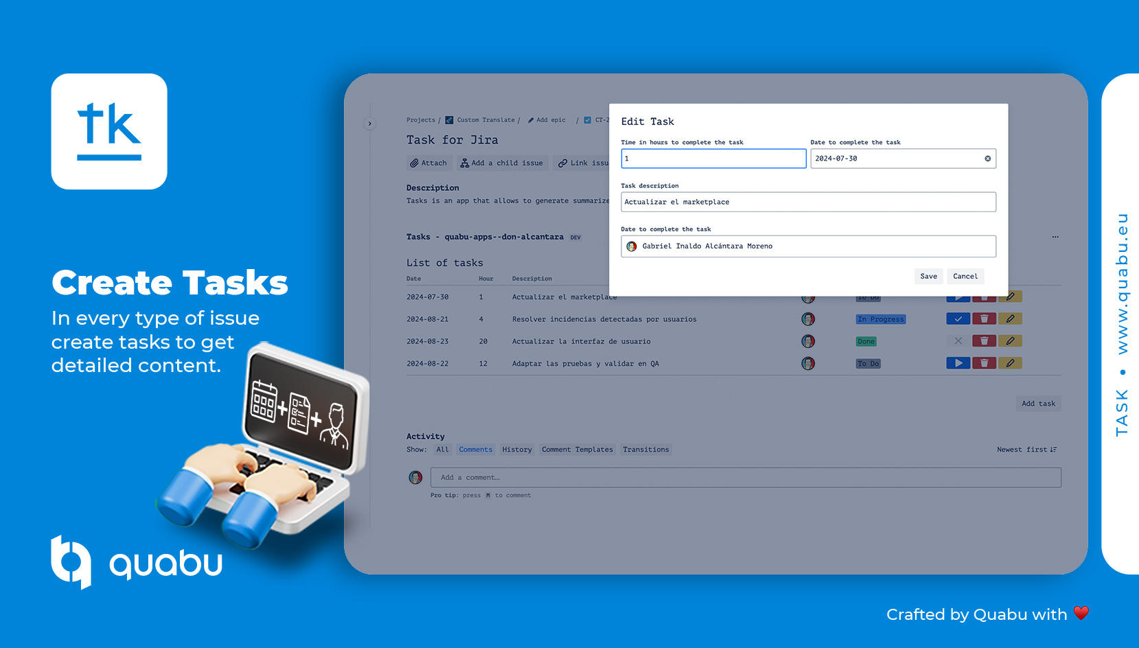 Easily generate and manage detailed tasks within any Jira issue. The intuitive interface allows you to add tasks, set deadlines, and assign them to team members, ensuring that every step of your project is accounted for.
