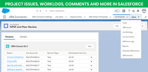 The connector sends JIRA information back to Salesforce (including work logs, comments, and more) so you can build custom Salesforce reports on project profitability, burn rate, hours logged vs. estimated, and more.
