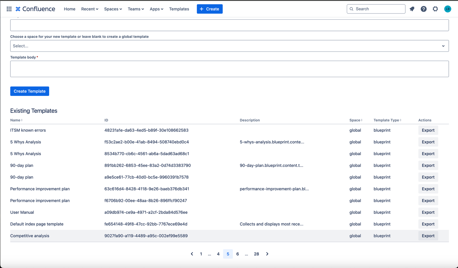 ​View all of your templates in one paginated table. Sort the table to find your template easily.