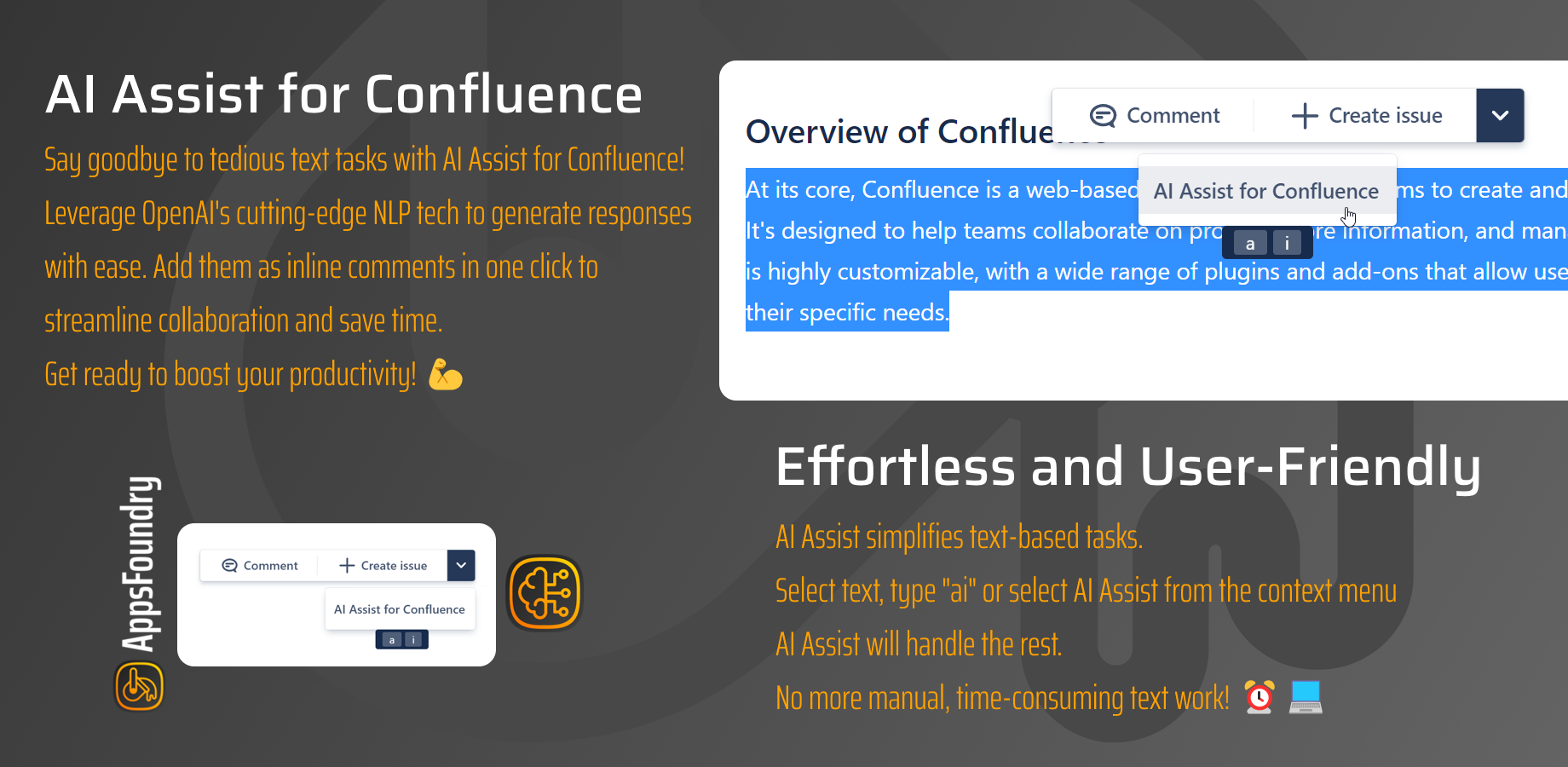 ​AI Assist simplifies text-based tasks. Select text, click context menu, or type "ai". AI Assist will handle the rest. No more manual, time-consuming text work! ⏰💻