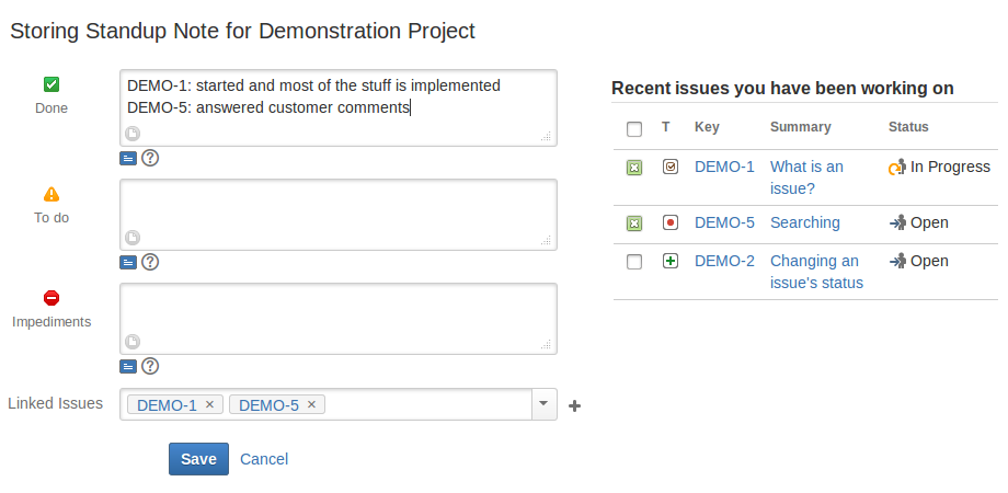 Write your Standup report and link with issues