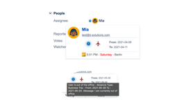 Full absence details displayed in hover user profile.