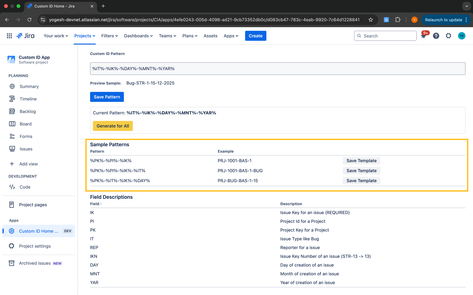 Predefined Custom Patterns