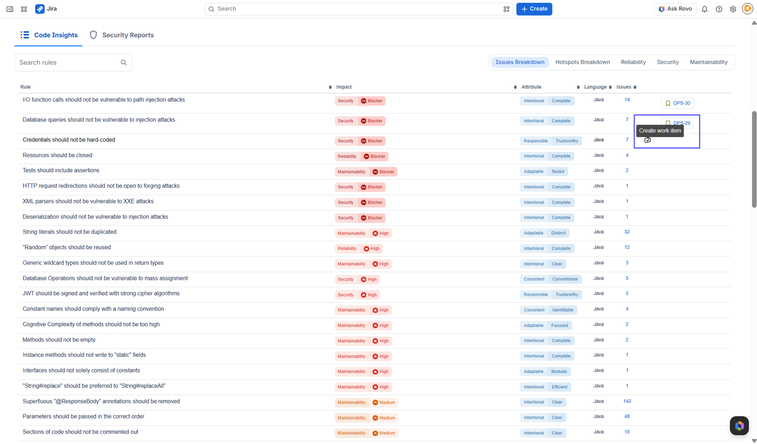 Create Jira issues