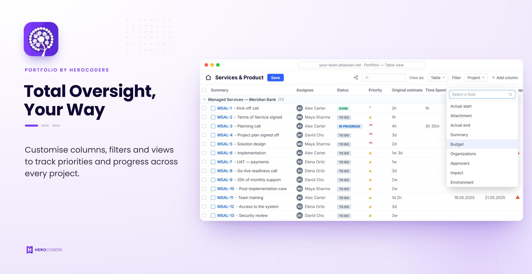 Customize views to match your workflow, making it easier to track priorities, progress, budgets and milestones.