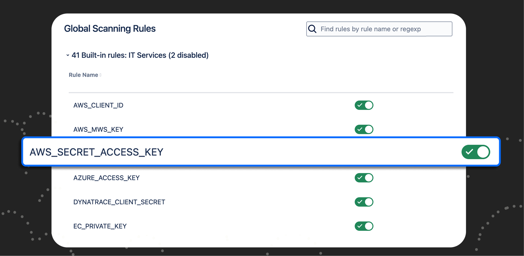 Built-in secret scanning rules for common vulnerabilities