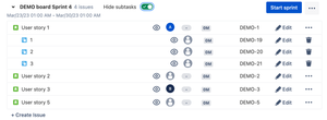 Show and hide Epics and Subtasks in the sprint and backlog.