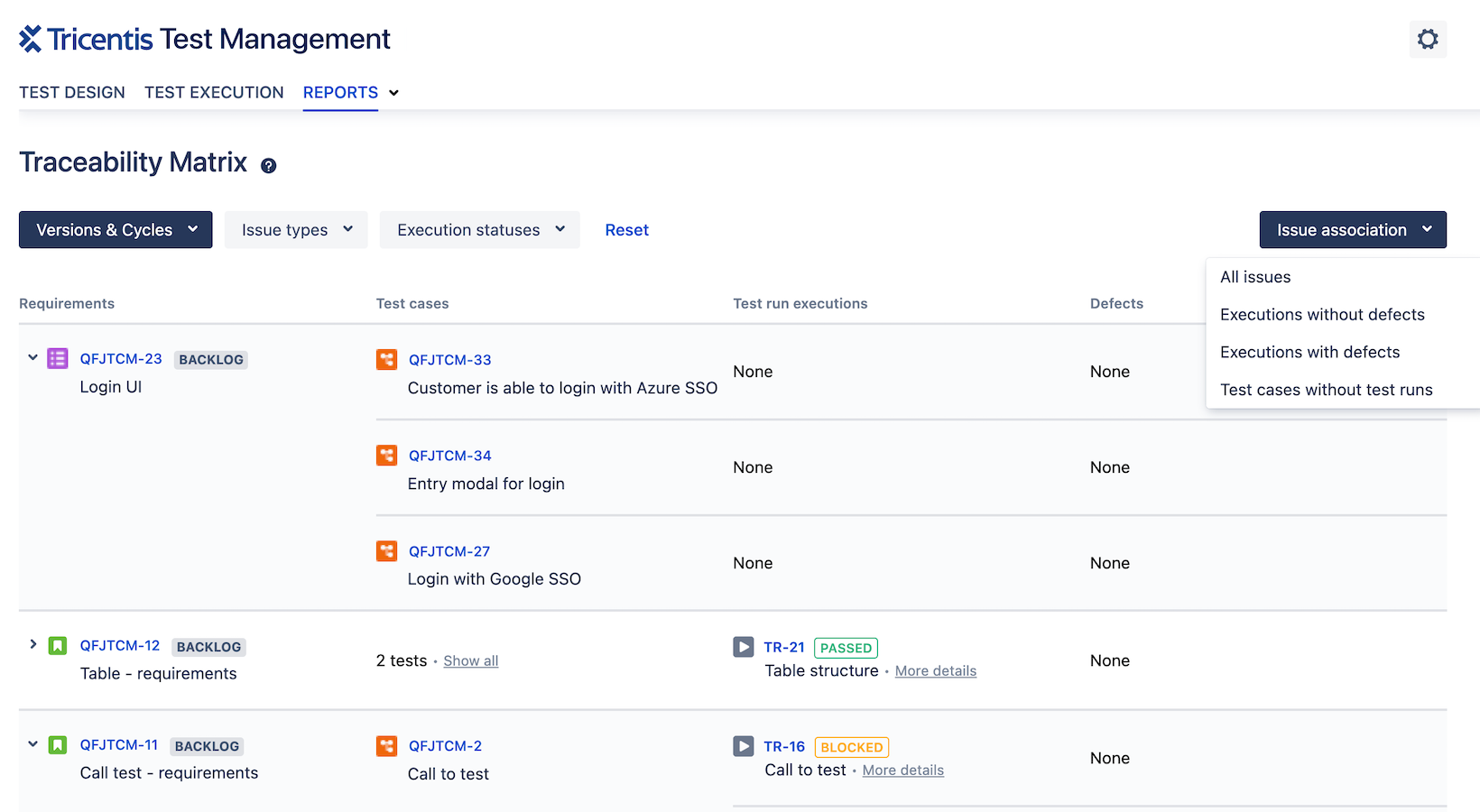 Trace the status of your tests across requirements, execution, and defect management.