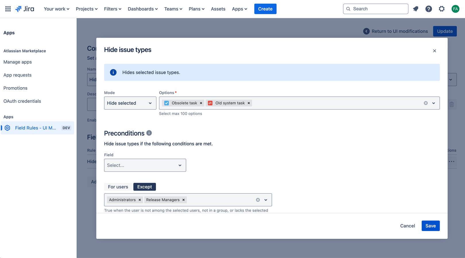 Hide obsolete issue types except for Administrators
