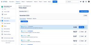 Project time tracking interface