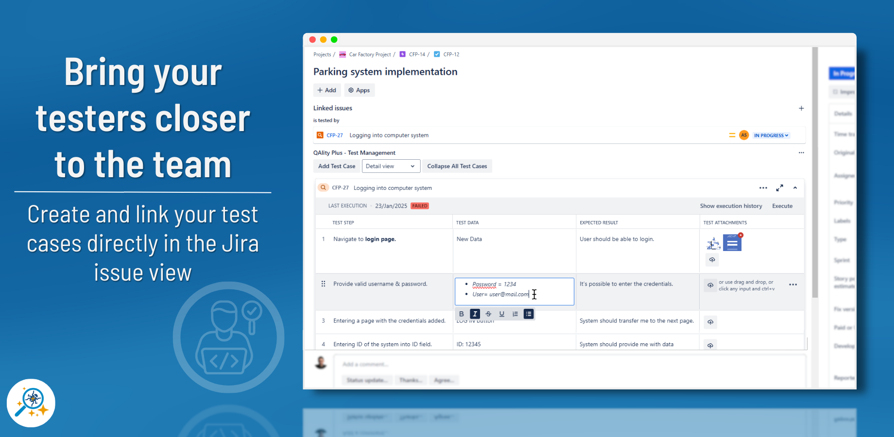 Access and create tests from the Jira issue