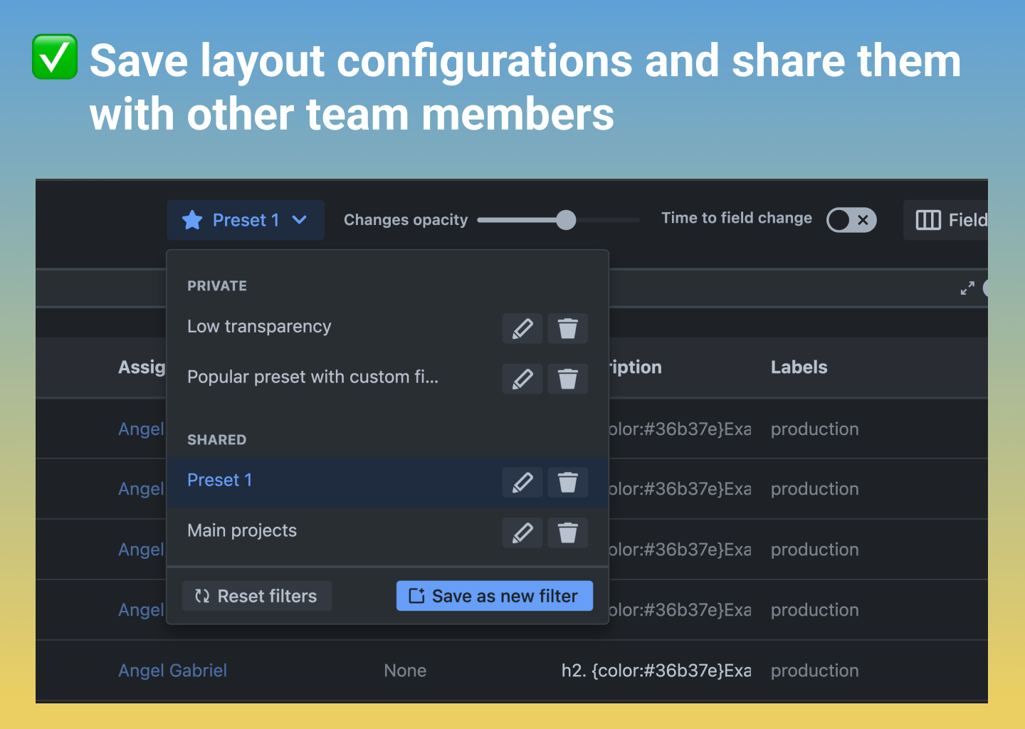 Save issues layout configuration