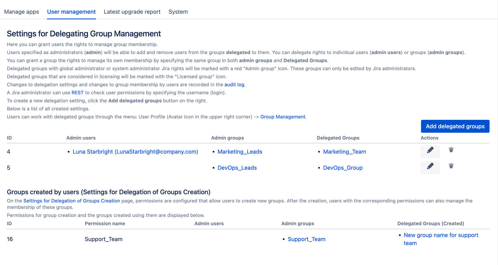 Experience an administrator interface: Easily specify delegation rights, oversee all delegated groups, maintain a clear audit log for all modifications, and ensure that your Jira instance remains securely configured.