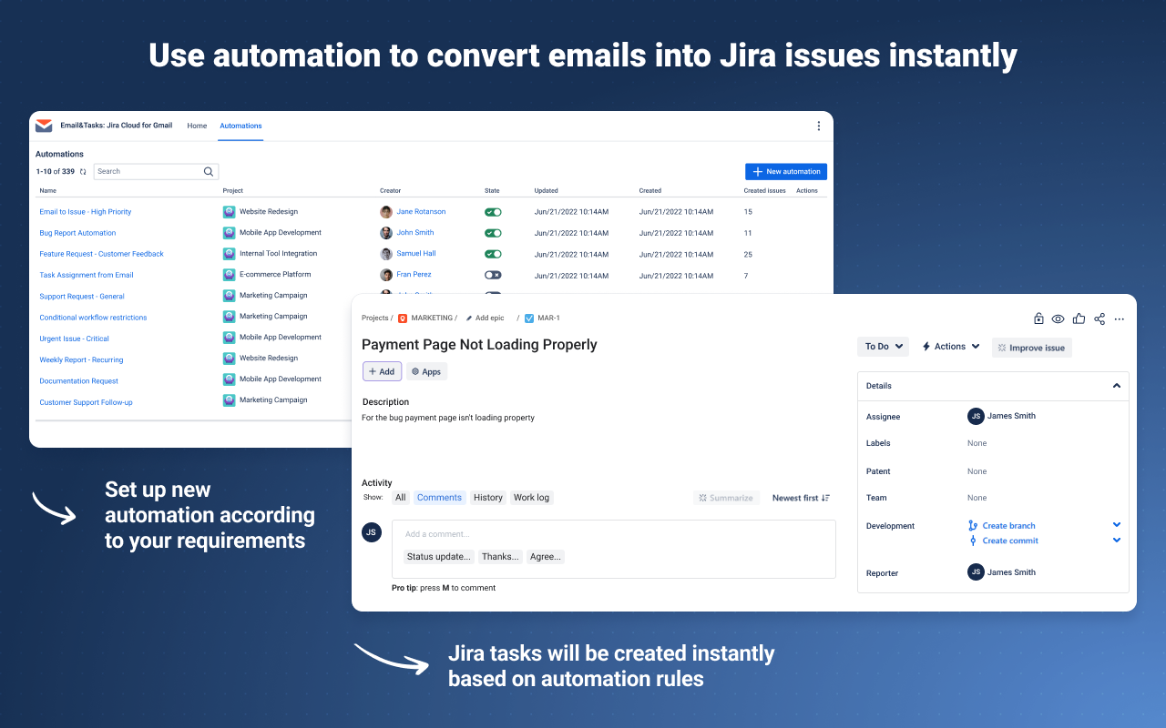 Automatically create Jira issues from Gmail.