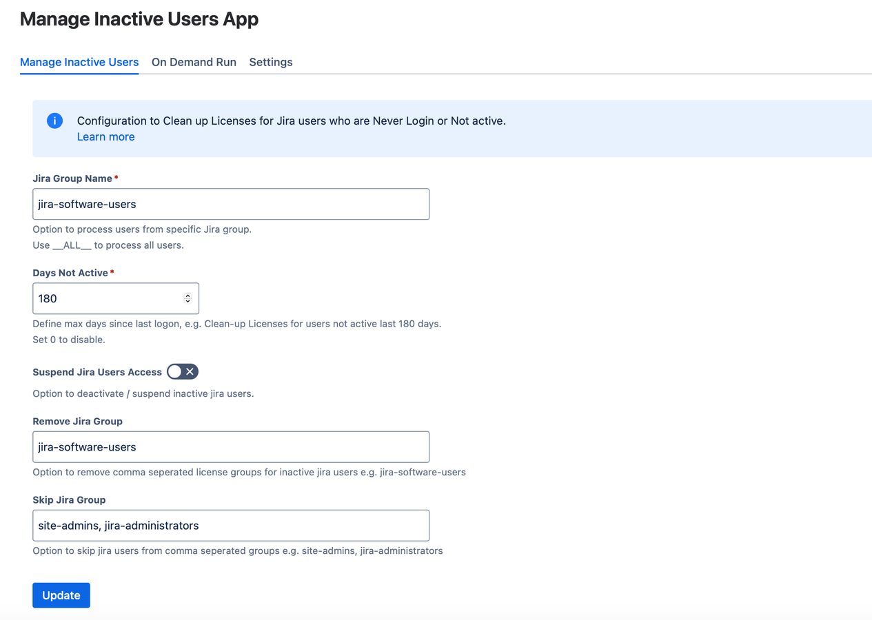 Step-1 >>> Configure Manage Inactive Users Form