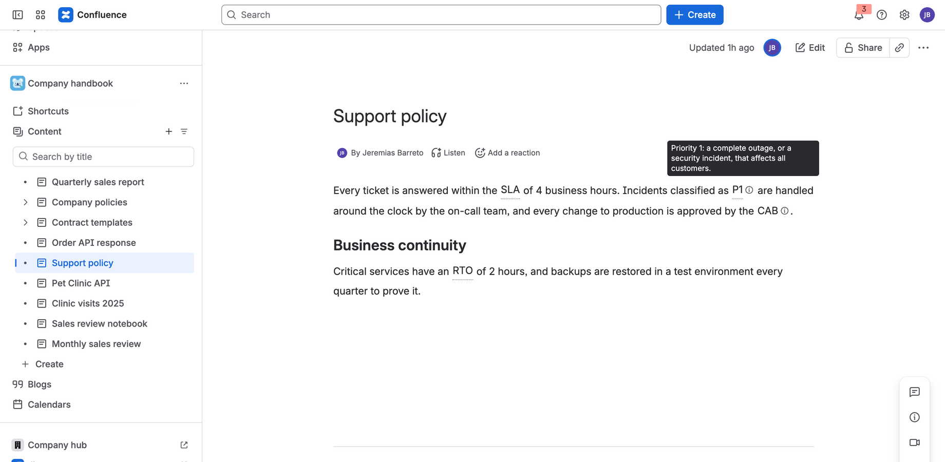A reader hovers over an acronym in a policy page and sees its definition.