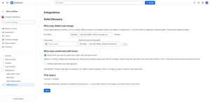 One permission: its own storage. The app cannot read or write your pages. Deleting and merging stay with a named manager, and roles live in space settings.
