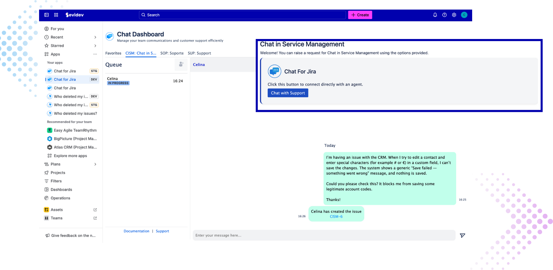 Real-time live chat with customers for instant support. Handle urgent issues without escalation, create Jira tickets directly from chat, and cut resolution time while keeping communication seamless.
