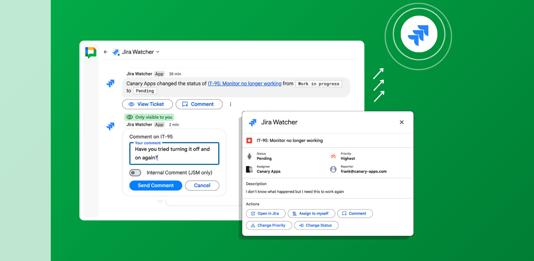 Interact with Jira tickets from Google Chat through notification buttons