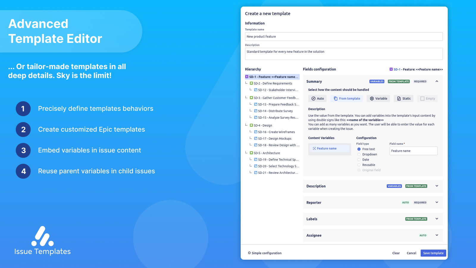 Flexible and easy template configuration