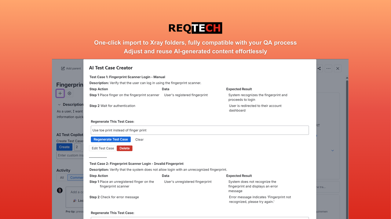 Stay in flow: One-click import to Xray, reuse content, and streamline your QA process without breaking stride.