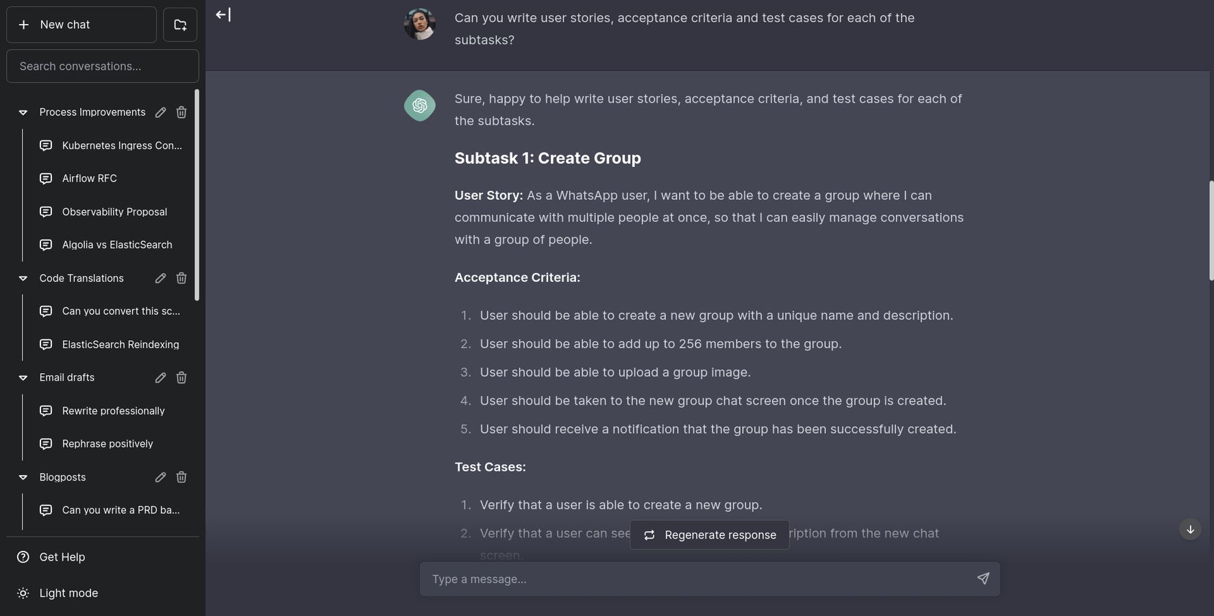 Write user story, acceptance criteria & test case