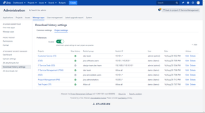Download history policy settings for each project