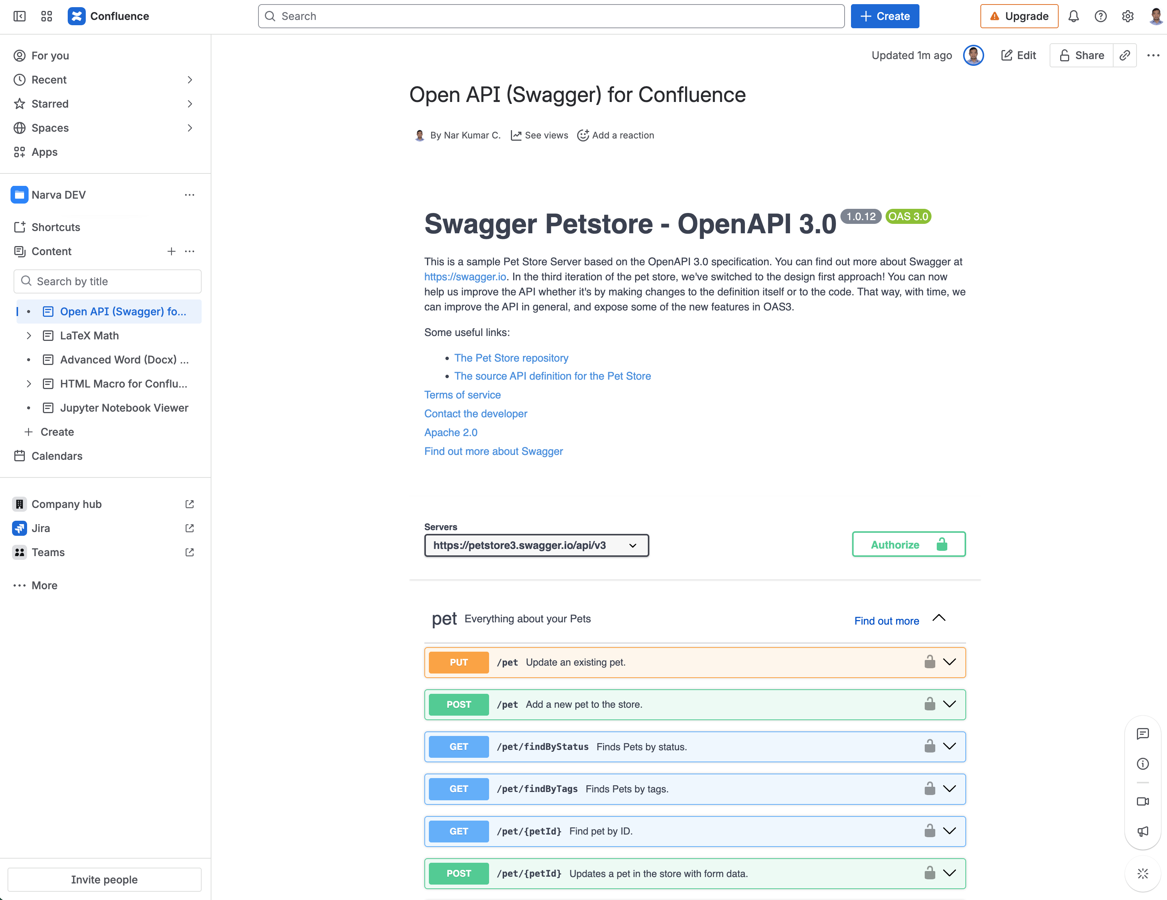 Build API Documentation Hub in Confluence using OpenAPI specifications and Swagger UI