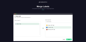 Consolidate duplicate or similar labels into one. Select the labels to merge and pick a target — all affected issues are updated automatically. Keep your label structure clean without manual effort.