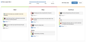 Vote to prioritize ideas worth discussing. 
Reach a consensus on the pain points experienced during the sprint. The Scrum Master sets the amount of votes players will have.