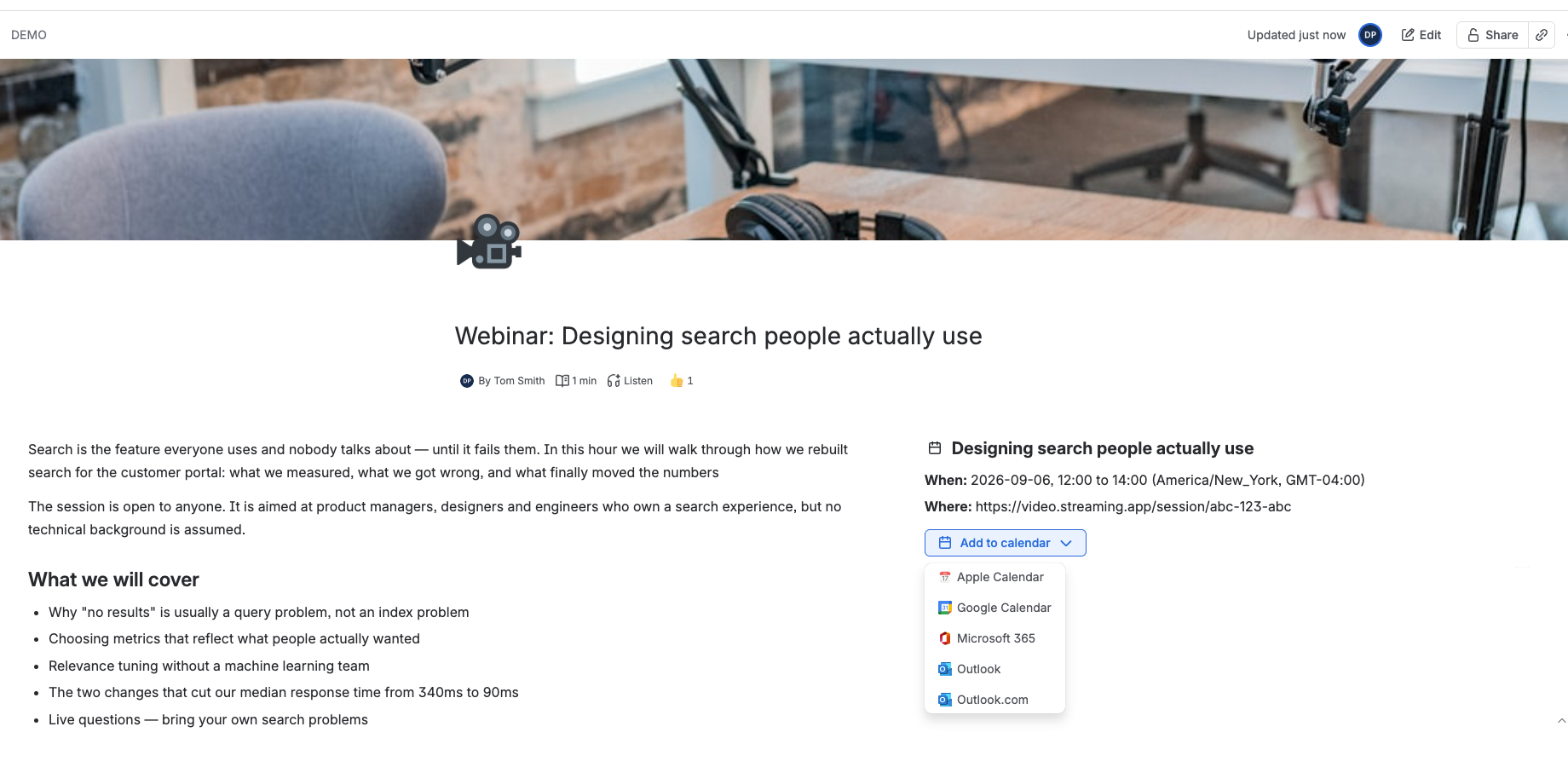 Users can select which Calendar option they want to display.