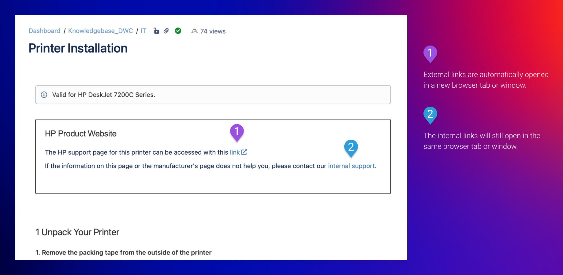 1) External links are automatically opened in a new browser tab or window.
2) The internal links will still open in the same browser tab or window.