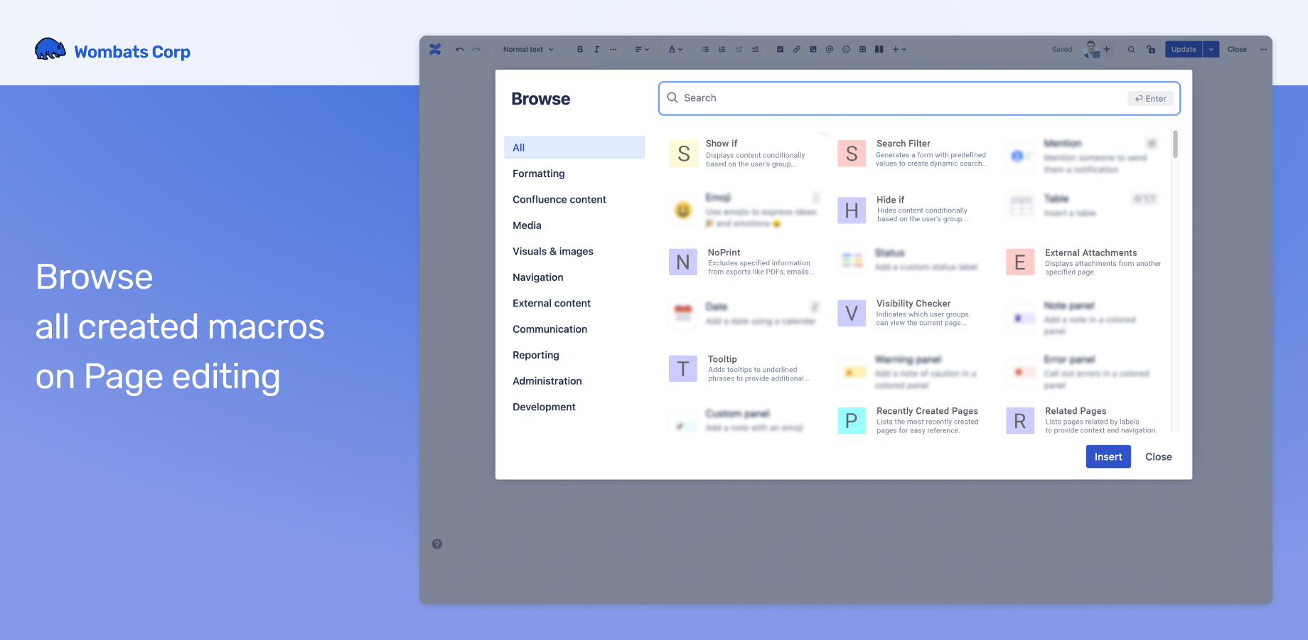 Browse all created macros on Page Editing