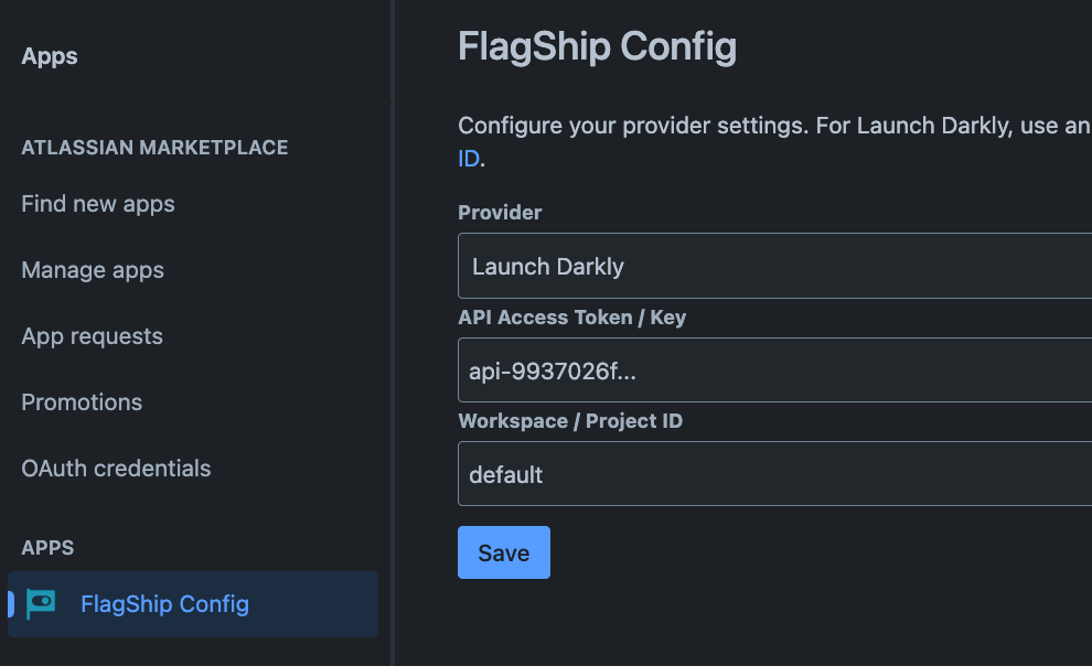 In Jira, click the gear icon in the upper right, then select "Apps" and you'll see the FlagShip settings option in the left-hand sidebar.