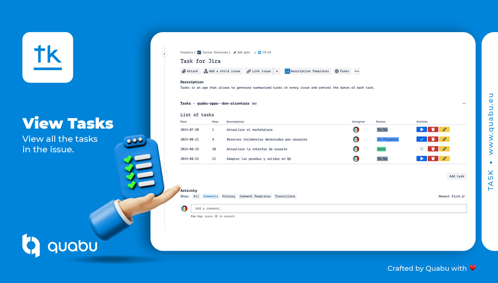 Get a clear overview of all tasks within an issue. Easily track the progress of each task, see who is responsible, and ensure that all components of the issue are moving forward.