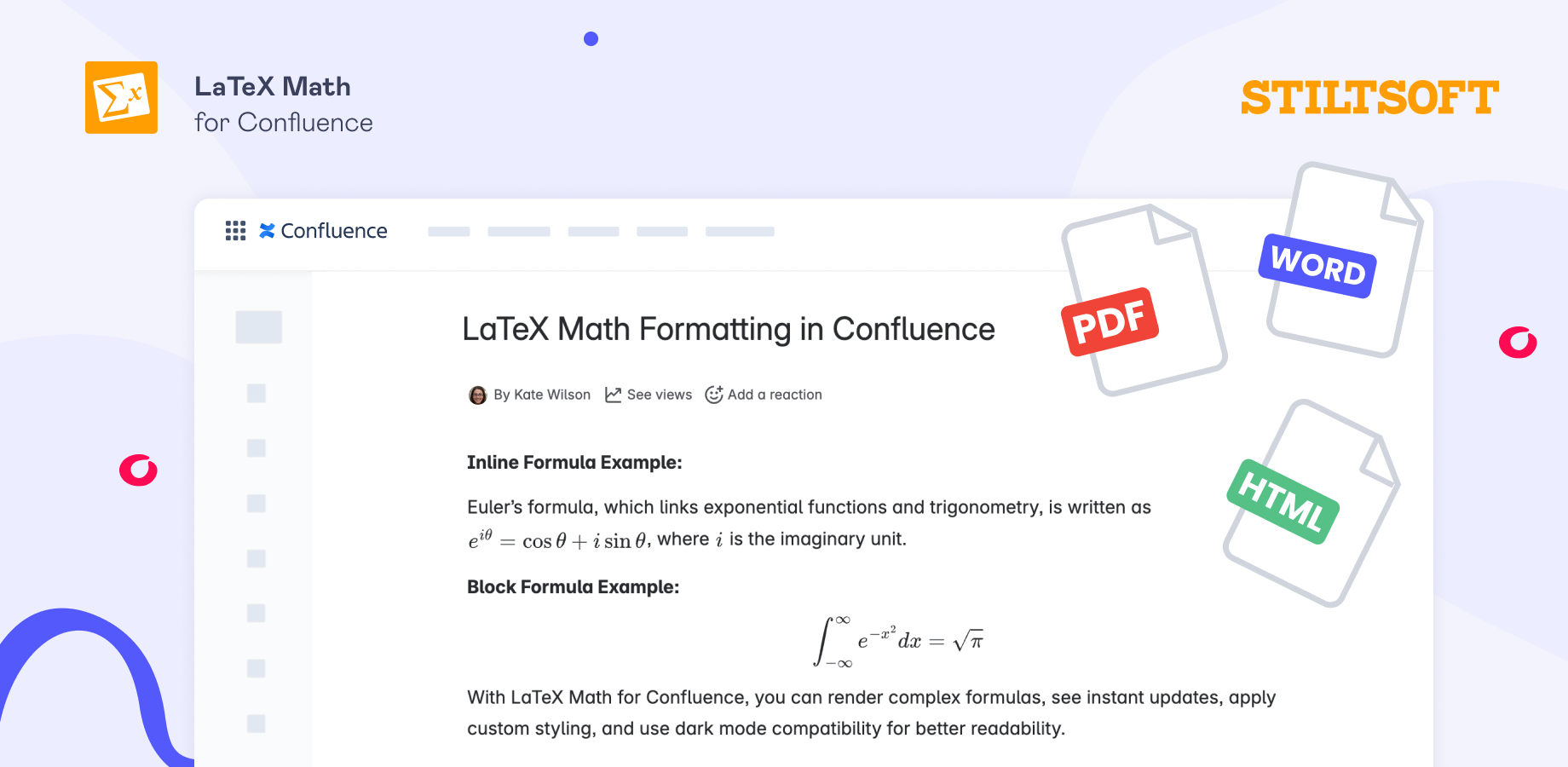 Export LaTeX math formulas from Confluence with the built-in PDF export, or Scroll PDF, Word, and HTML Exporters